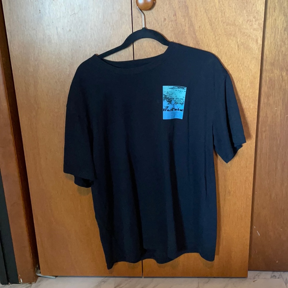Black shirt with blue,green,purple design